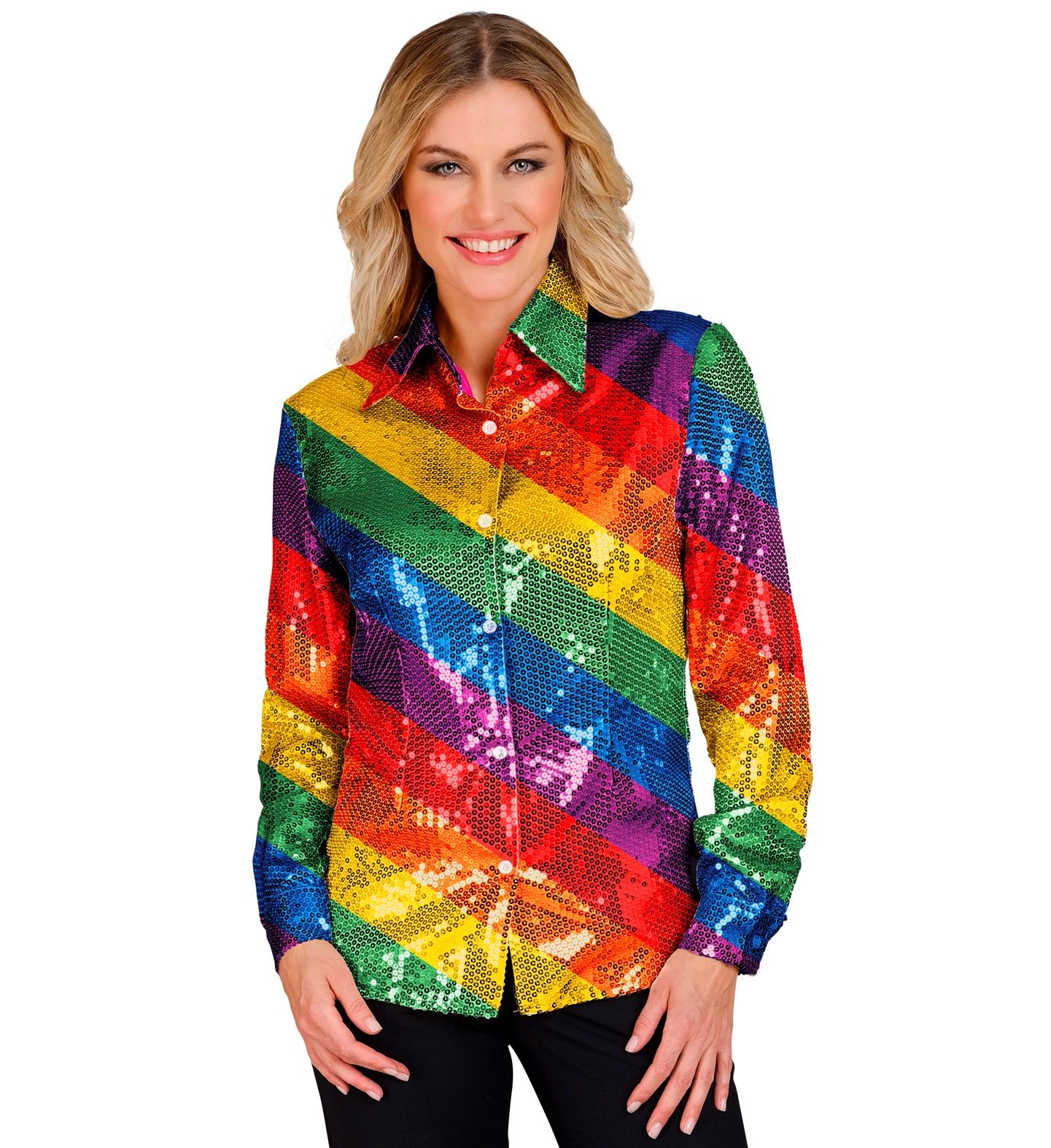 Pride regenboog pailletten blouse dames