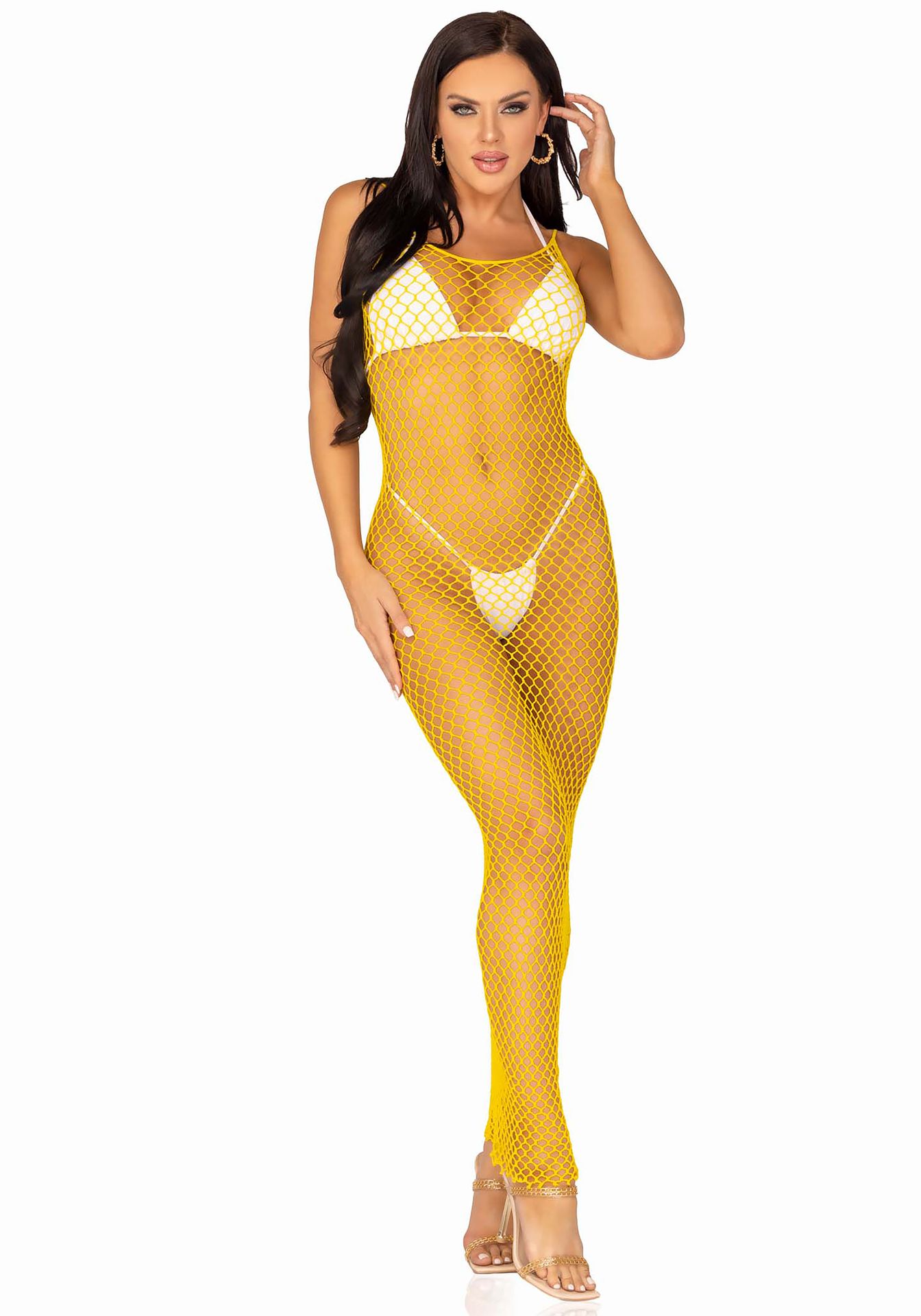 Pride Visnet Jurk met Open Rug Geel