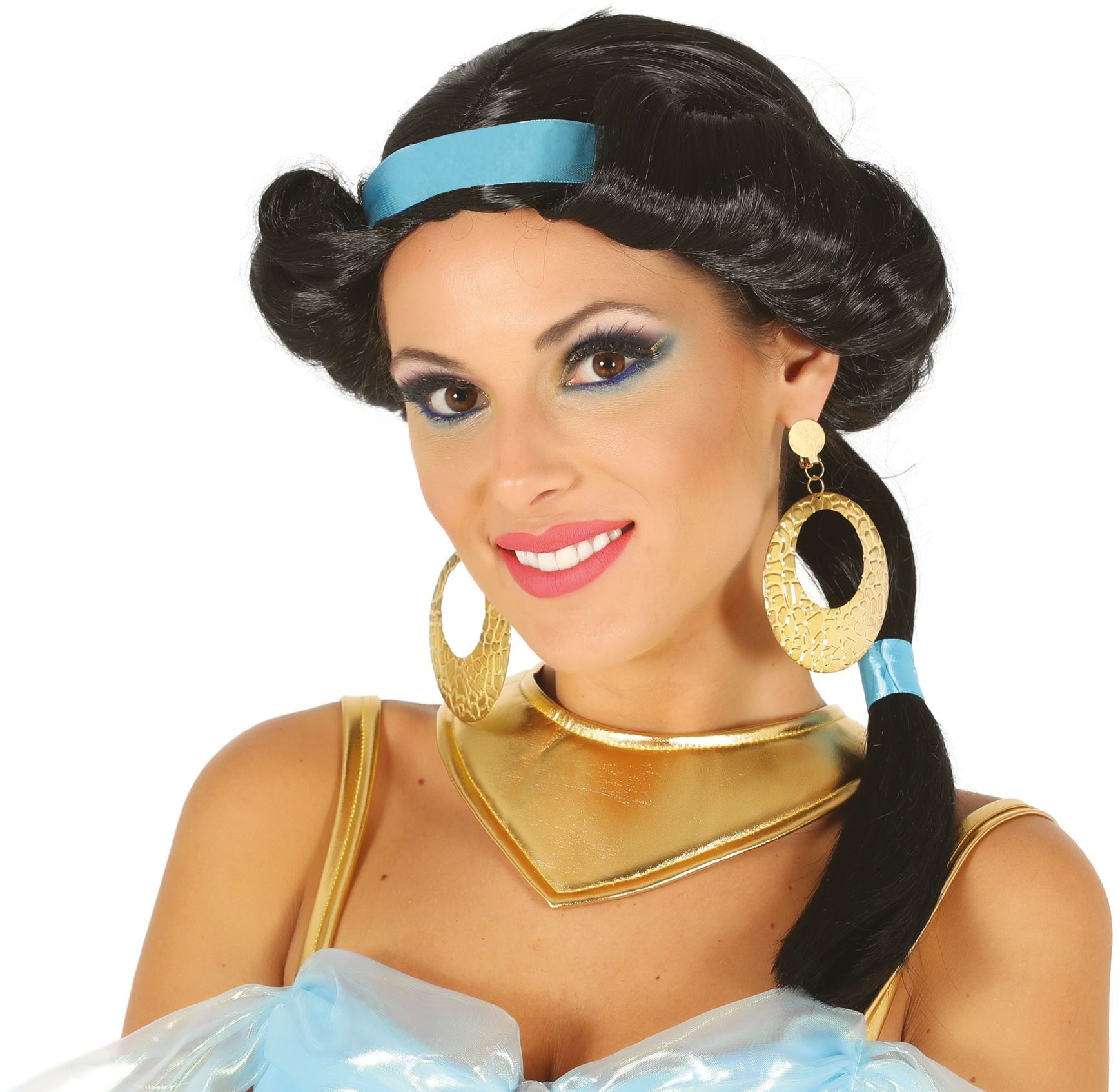 Prinses Yasmin pruik met blauw lint