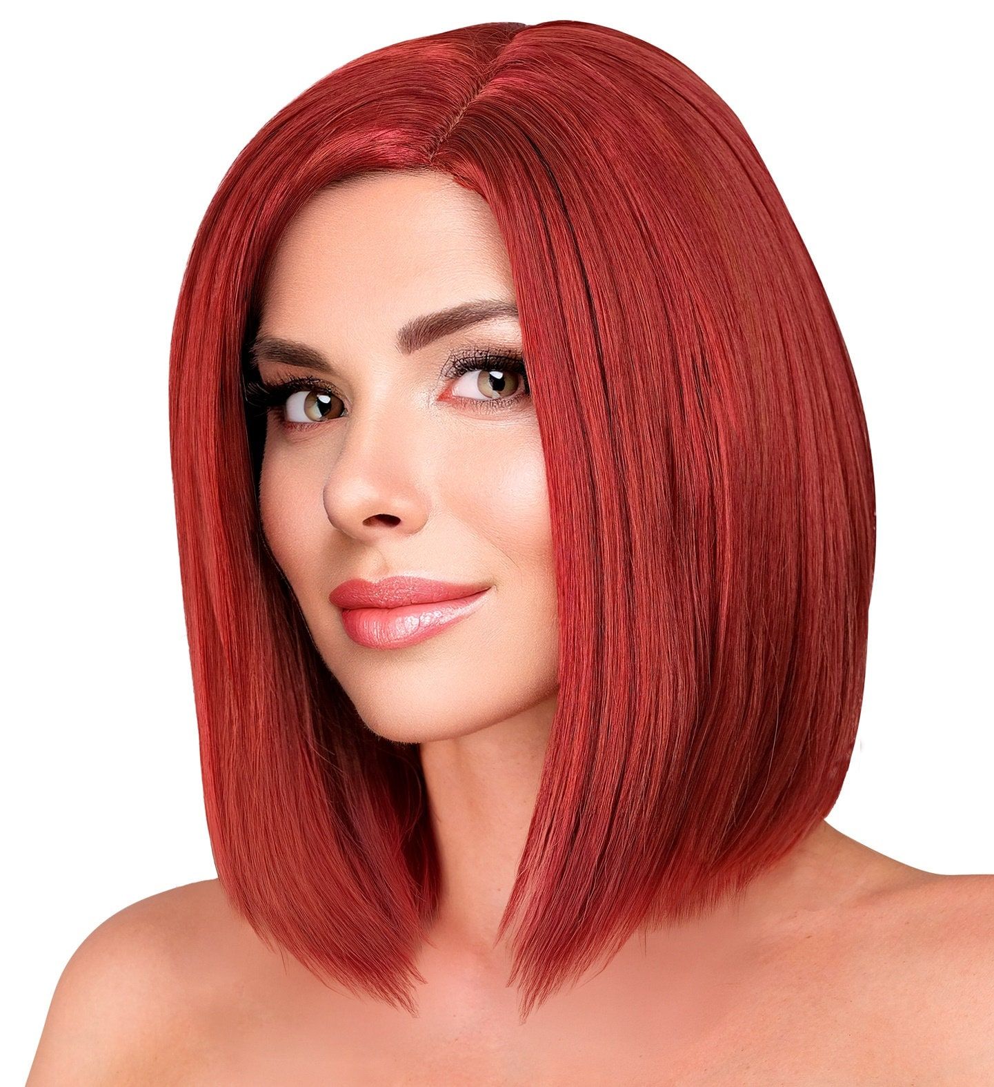 Pruik Lange Boblijn Bordeauxrood Dames Carnaval