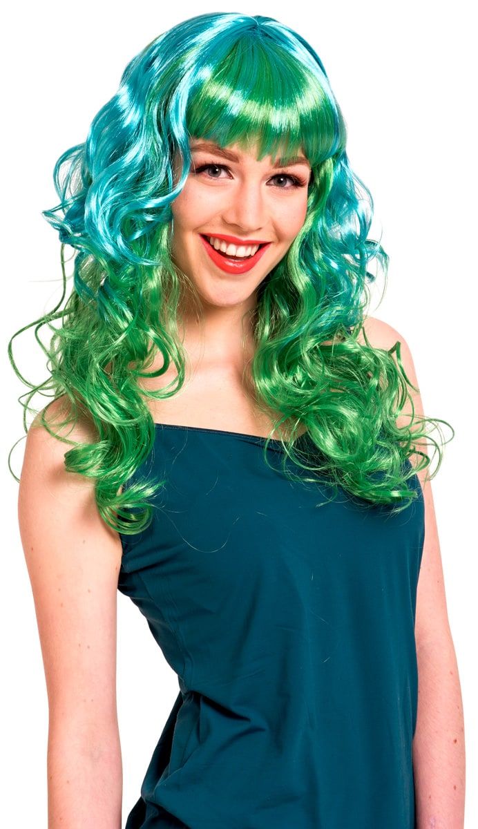 Pruik met Krulllen Lang Felgroen