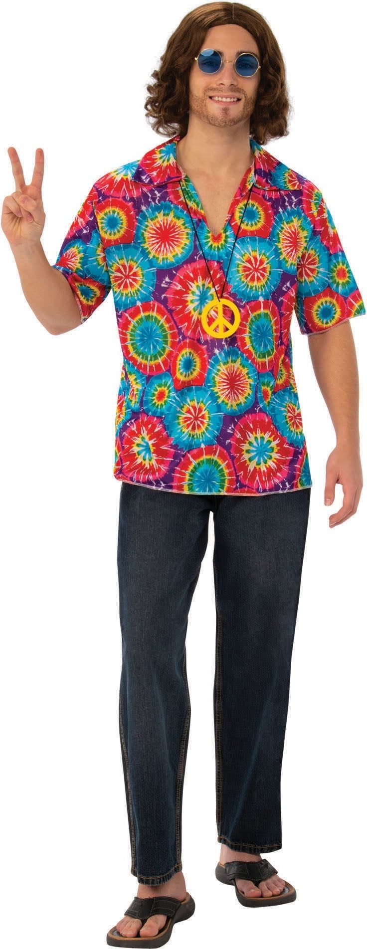 Psychedelische 60s Hippie Shirt met Peace Ketting Heren