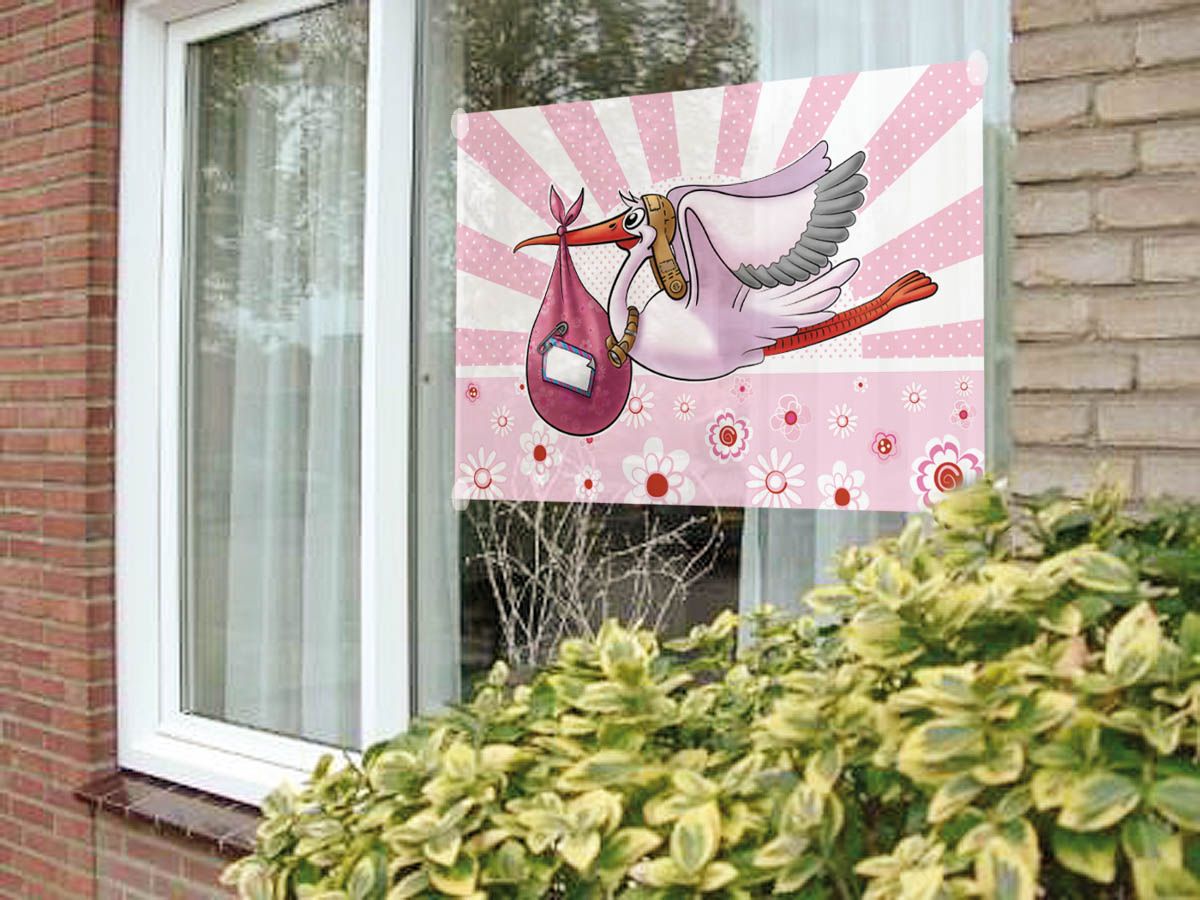 Raamvlag Geboorte Meisje Ooievaar