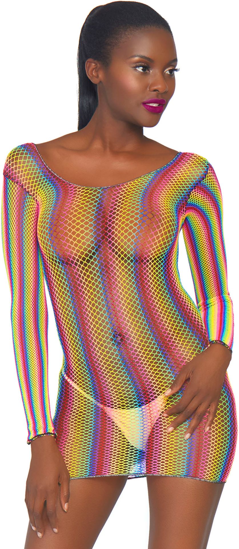 Rainbow visnet mini jurk met lange mouwen