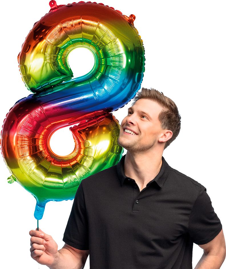 Regenboog Folieballon Nummer '8' 86 cm
