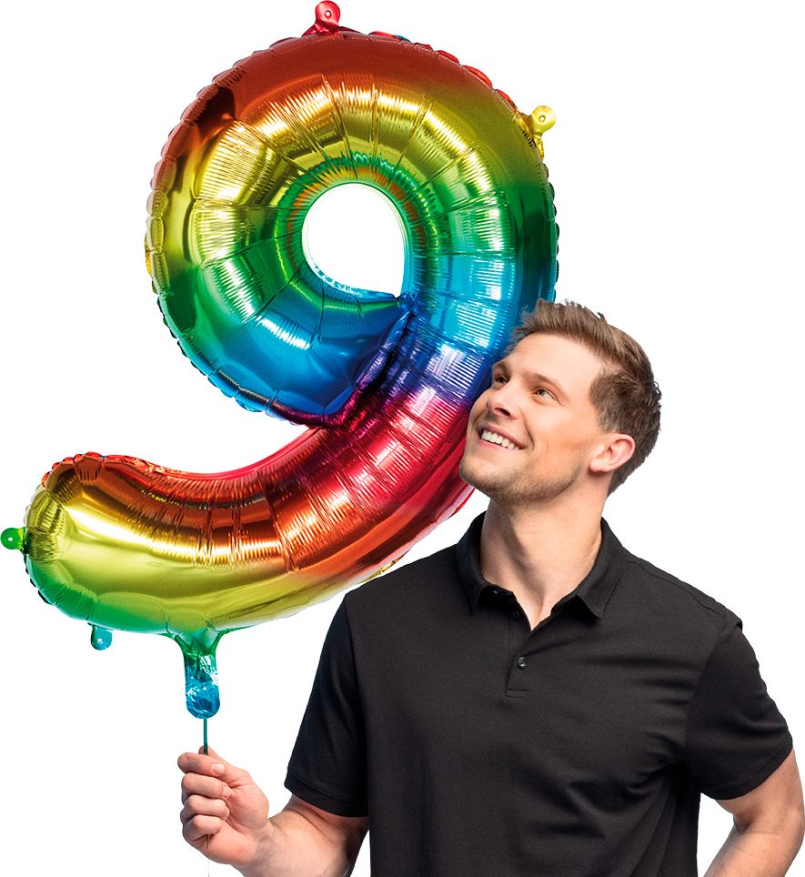 Regenboog Folieballon Nummer '9' 86 cm