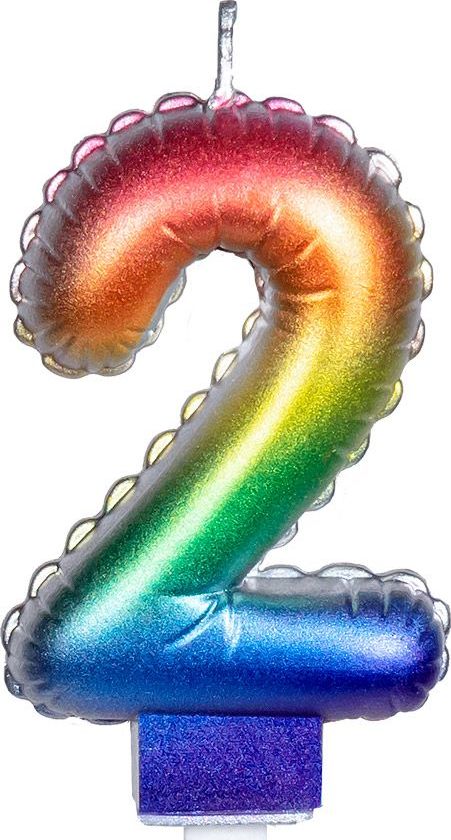 Regenboog Kaars Cijfer 2