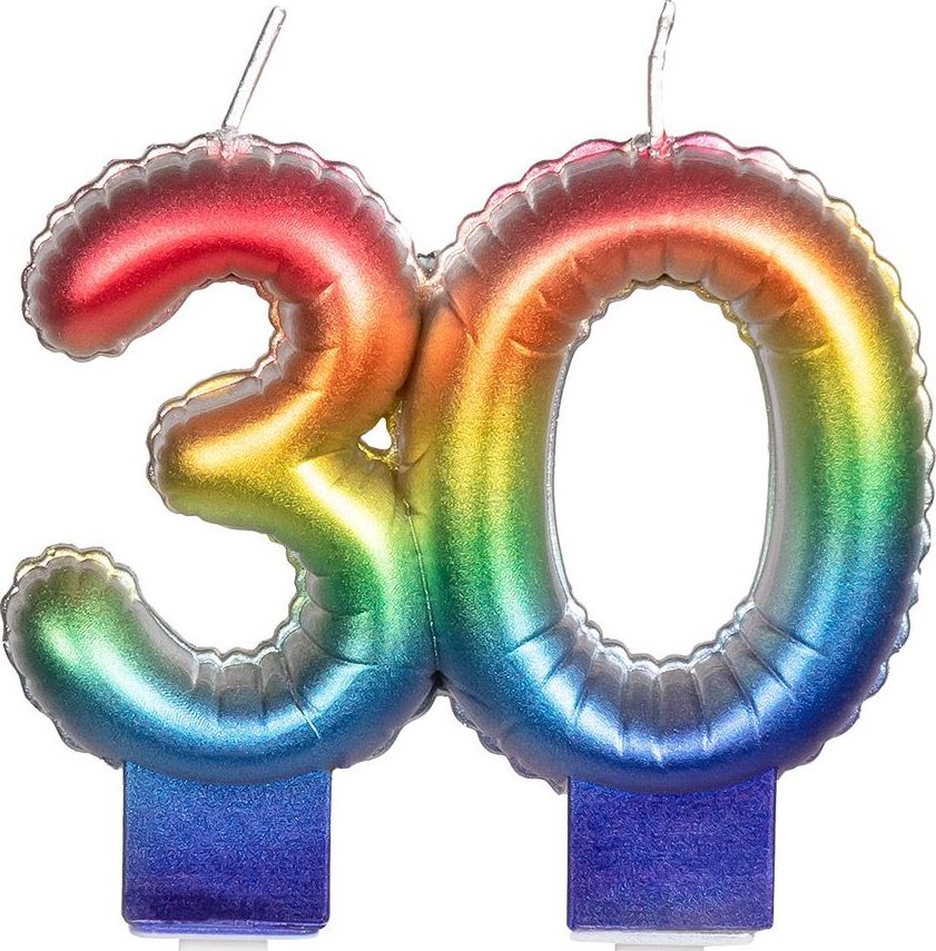 Regenboog Kaars Cijfer 30