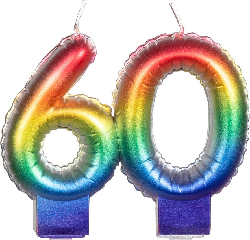 Regenboog Kaars Cijfer 60