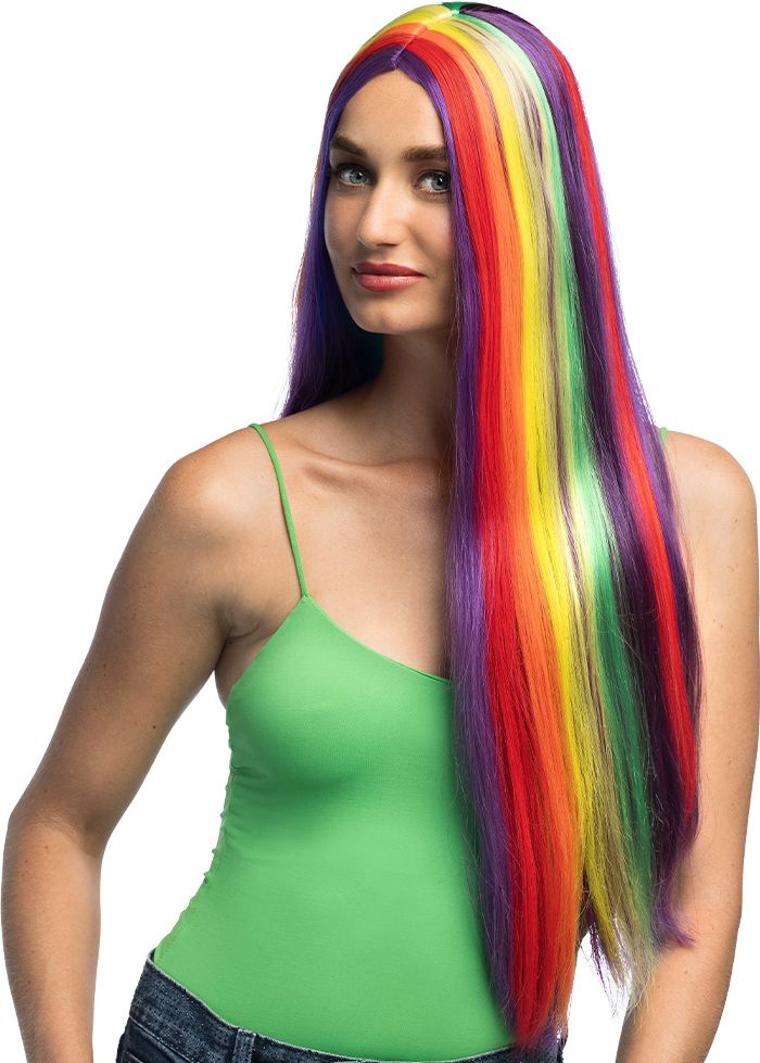 Regenboog Lila Lange Pruik Lang Stijl