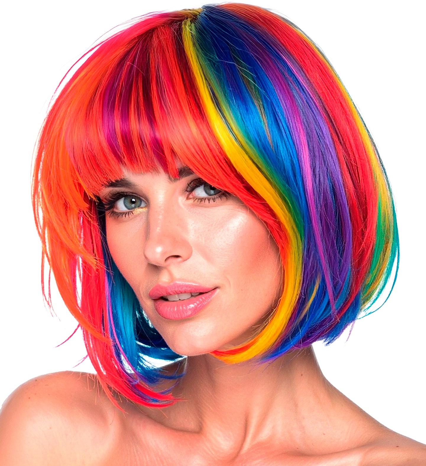 Regenboog Pruik Boblijn Dames Carnaval