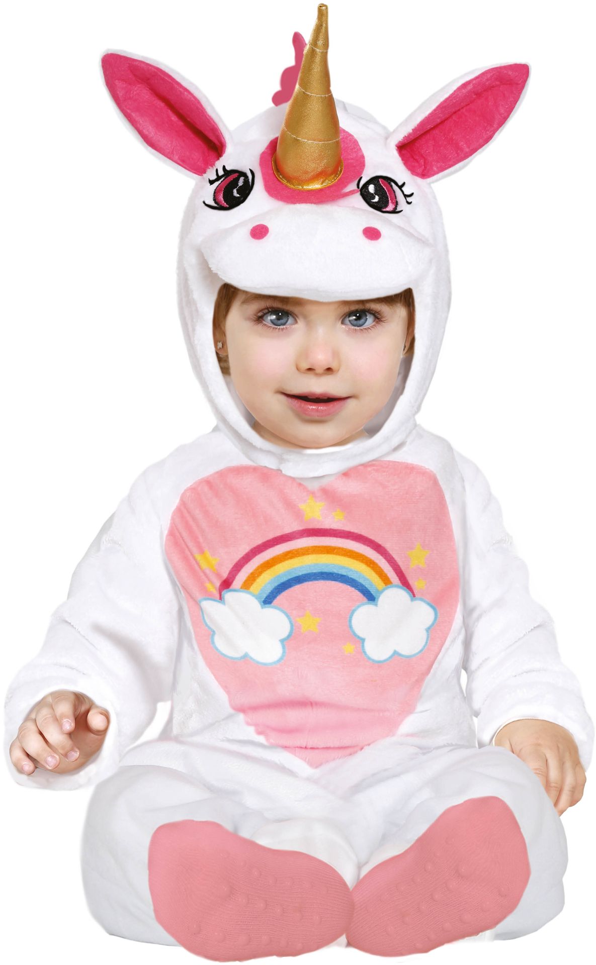 Regenboog unicorn kostuum baby wit