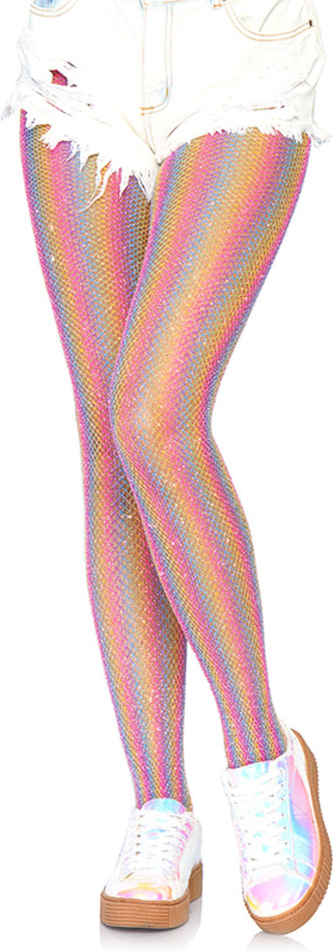 Regenboog visnetpanty met strepen