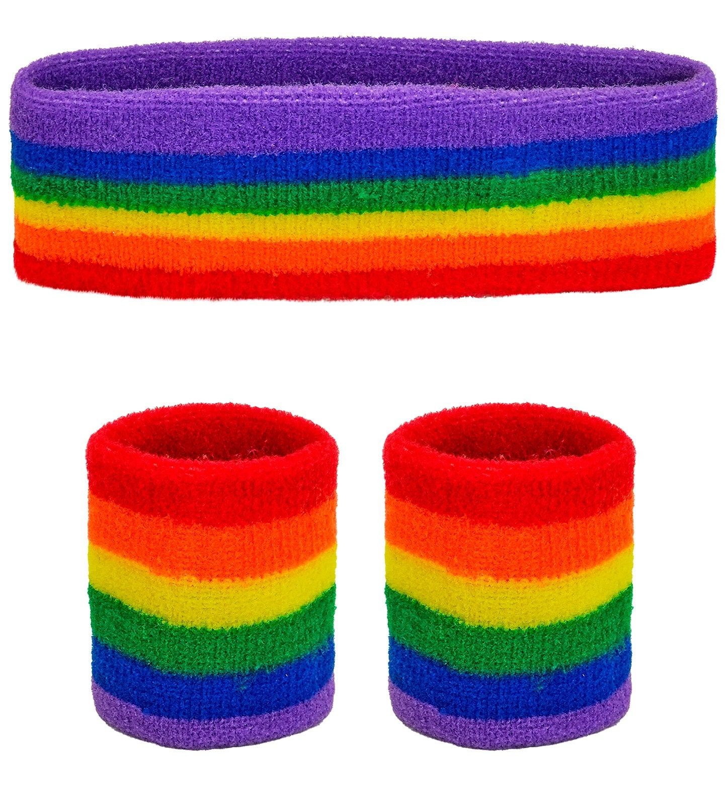 Regenboog Zweetbanden Set met Hoofdband en Polsbandjes