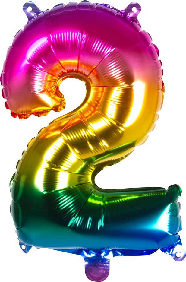 Regenboogkleurige folieballon cijfer 2