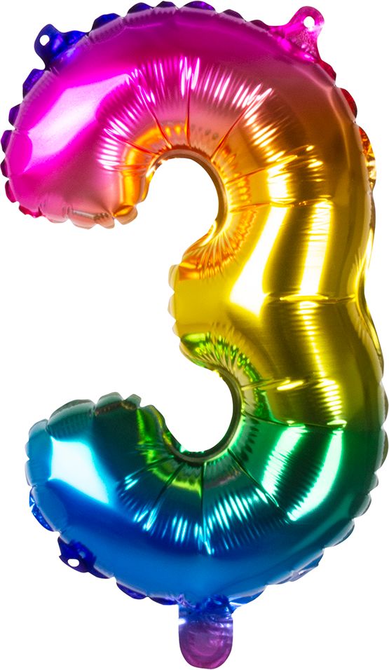 Regenboogkleurige folieballon cijfer 3