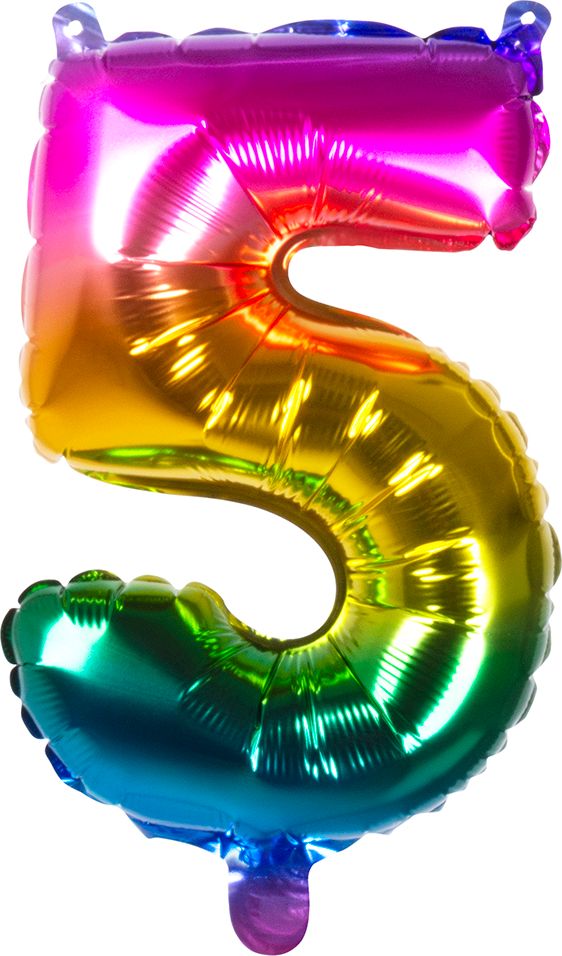 Regenboogkleurige folieballon cijfer 5