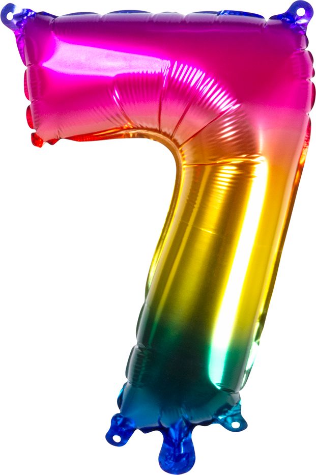 Regenboogkleurige folieballon cijfer 7