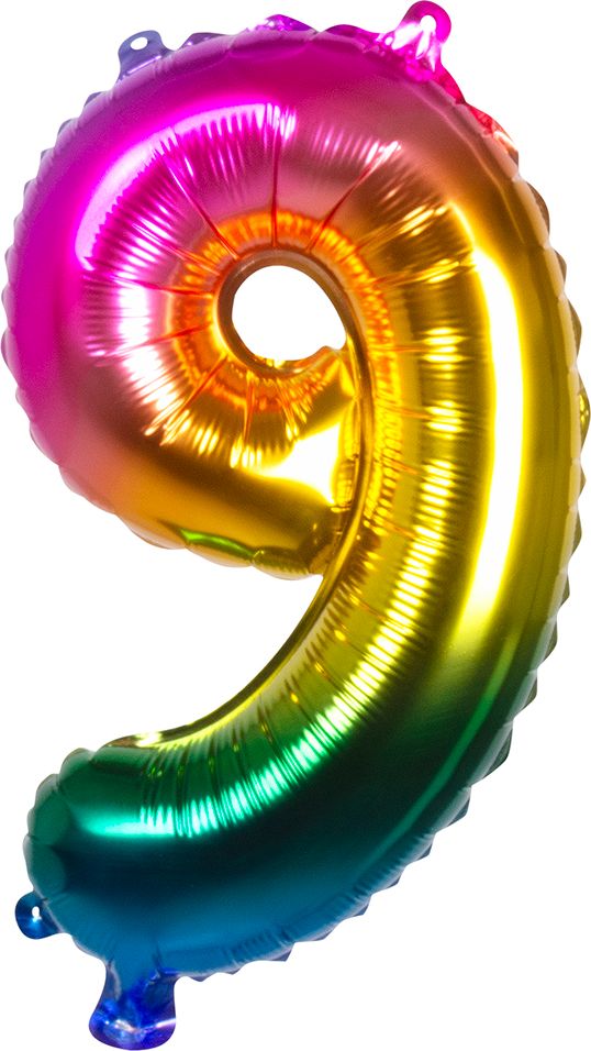 Regenboogkleurige folieballon cijfer 9