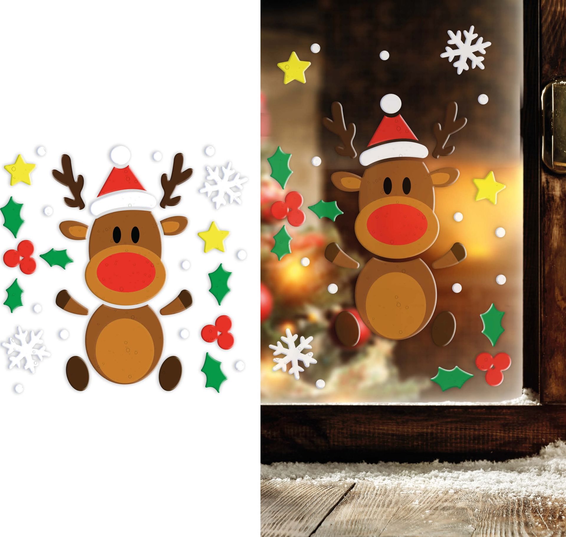 Rendier Gel Raamstickers Kerst