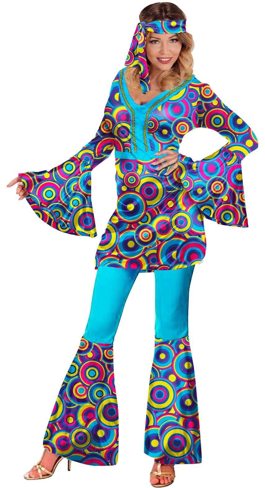 Retro blauwe 70s disco kostuum dames