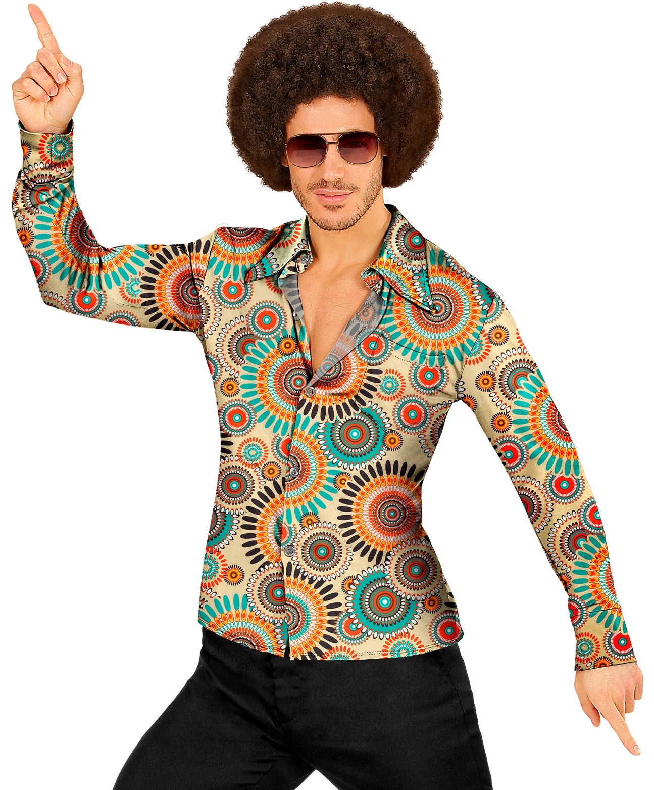 Adulti Groovy Hippie Camicia Medaglione R&eacute;tro Multicolore Uomo Costume