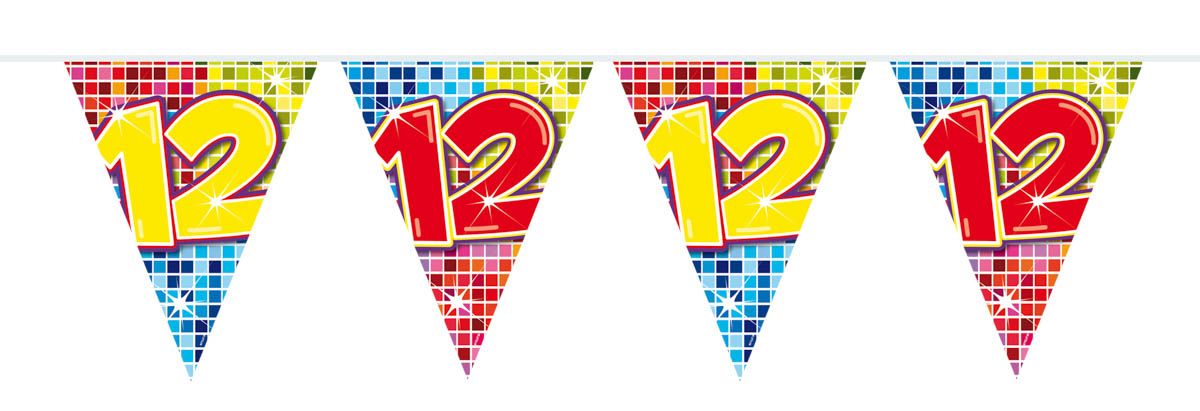 Retro Verjaardag 12 Jaar Mini Vlaggenlijn 3 Meter