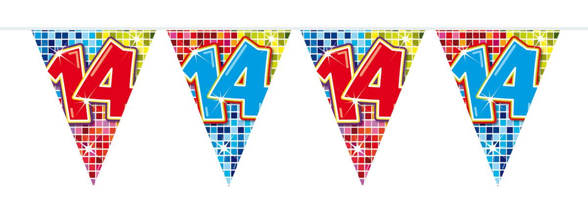 Retro Verjaardag 14 Jaar Mini Vlaggenlijn 3 Meter