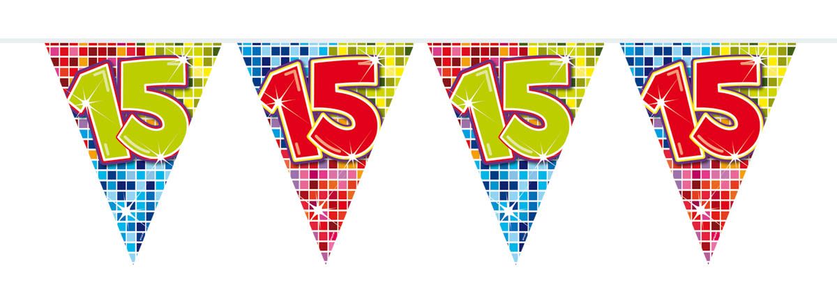 Retro Verjaardag 15 Jaar Mini Vlaggenlijn 3 Meter