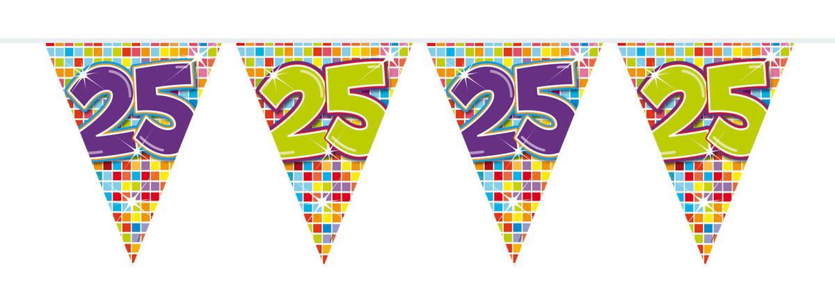 Retro verjaardag 25 jaar mini vlaggenlijn 3 meter