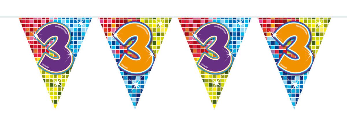 Retro Verjaardag 3 Jaar Mini Vlaggenlijn 3 Meter