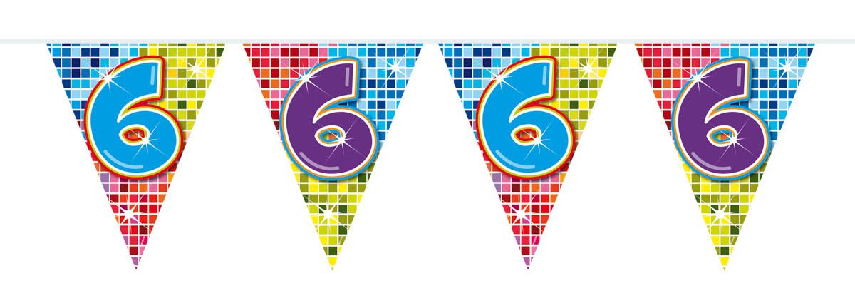 Retro Verjaardag 6 Jaar Mini Vlaggenlijn 3 Meter