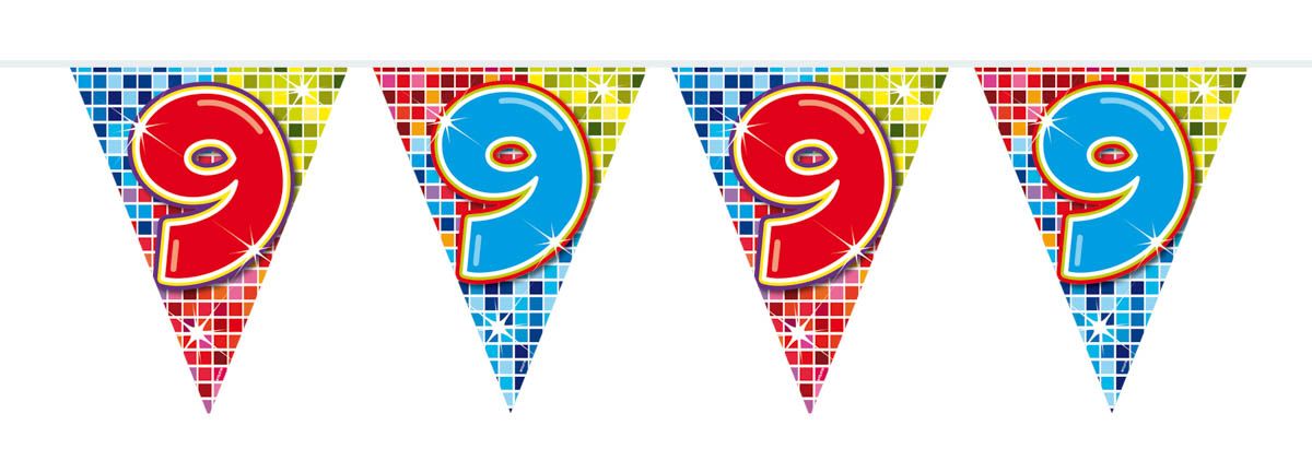 Retro Verjaardag 9 Jaar Mini Vlaggenlijn 3 Meter