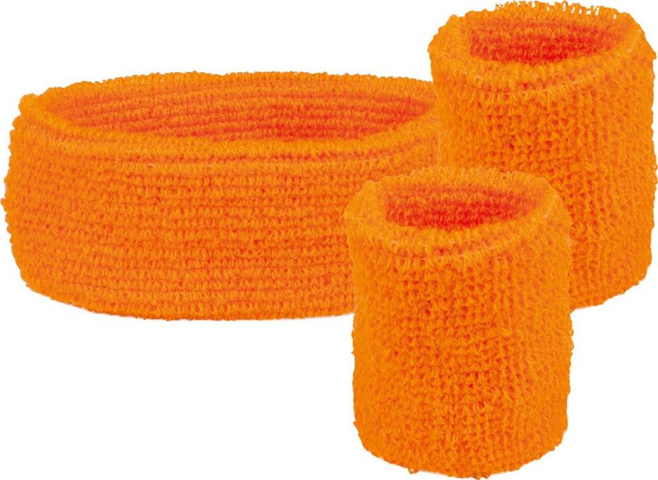 Retro Zweetbandjes set Neon Oranje