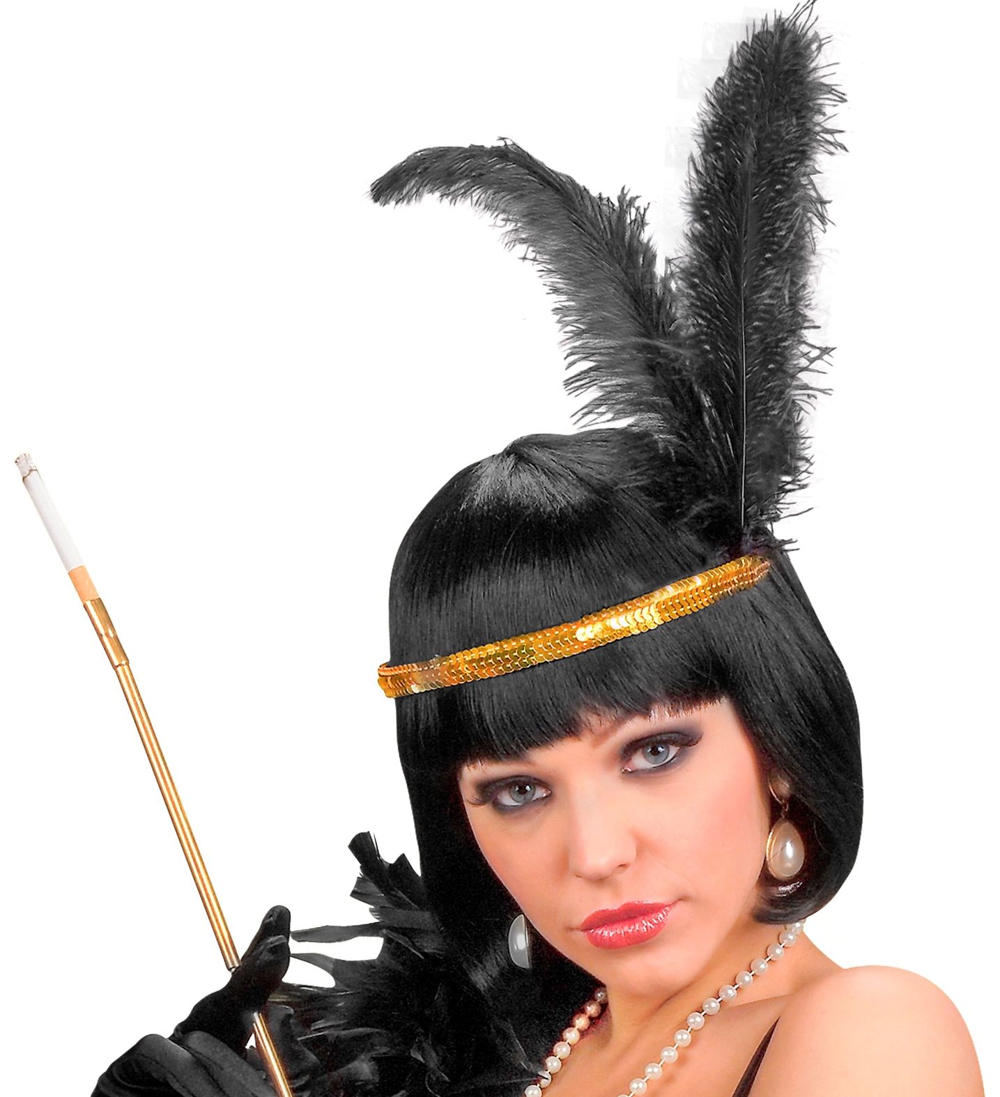 Roaring Gouden Pailletten Hoofdband met Veer