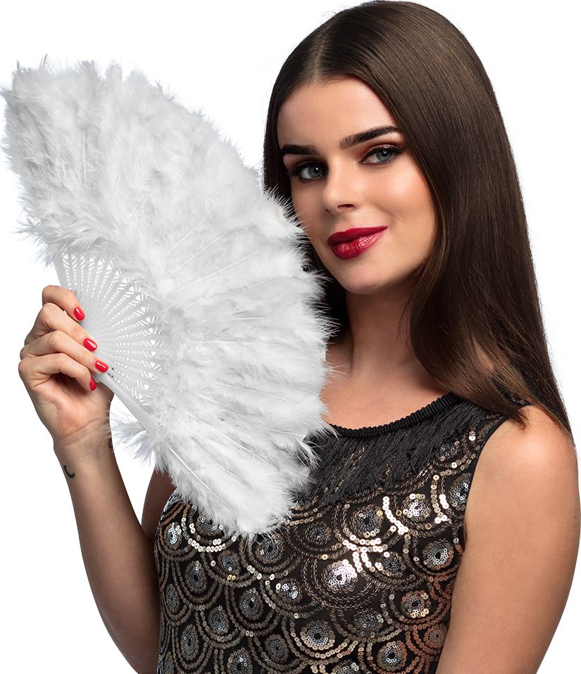 Roaring Twenties Stijlvolle Witte Veren Handwaaier