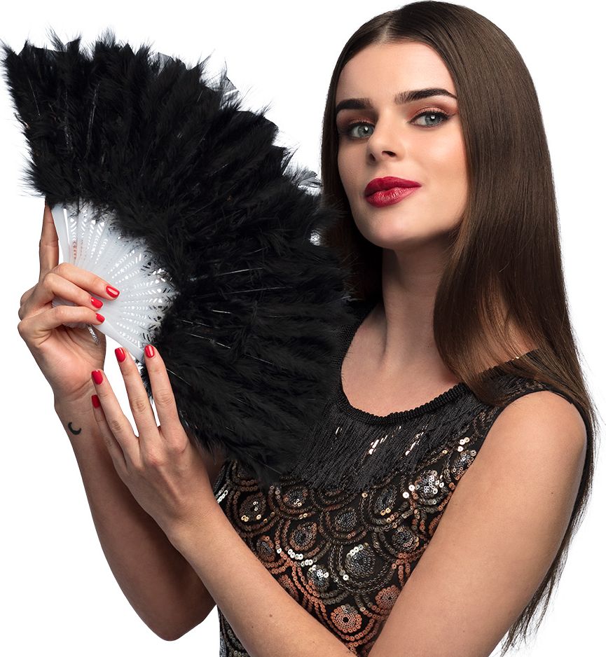 Roaring Twenties Stijlvolle Zwarte Veren Handwaaier