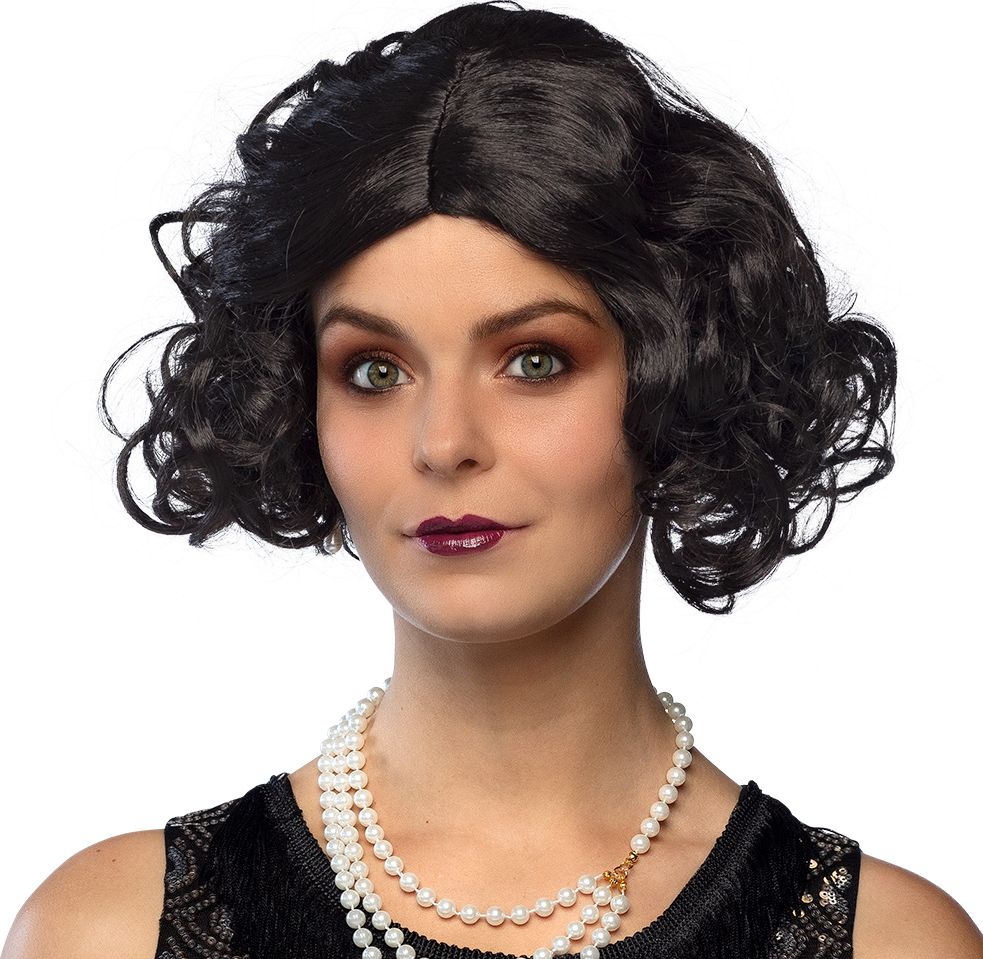 Roaring Twenties Zwarte Pruik met Krullen