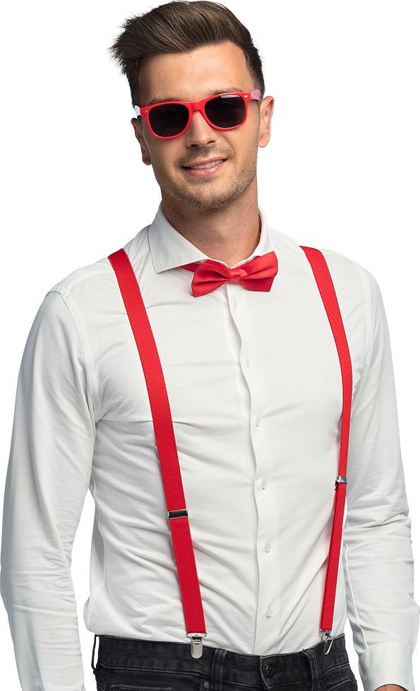 Rode Accessoiresset Bril Strik Bretels