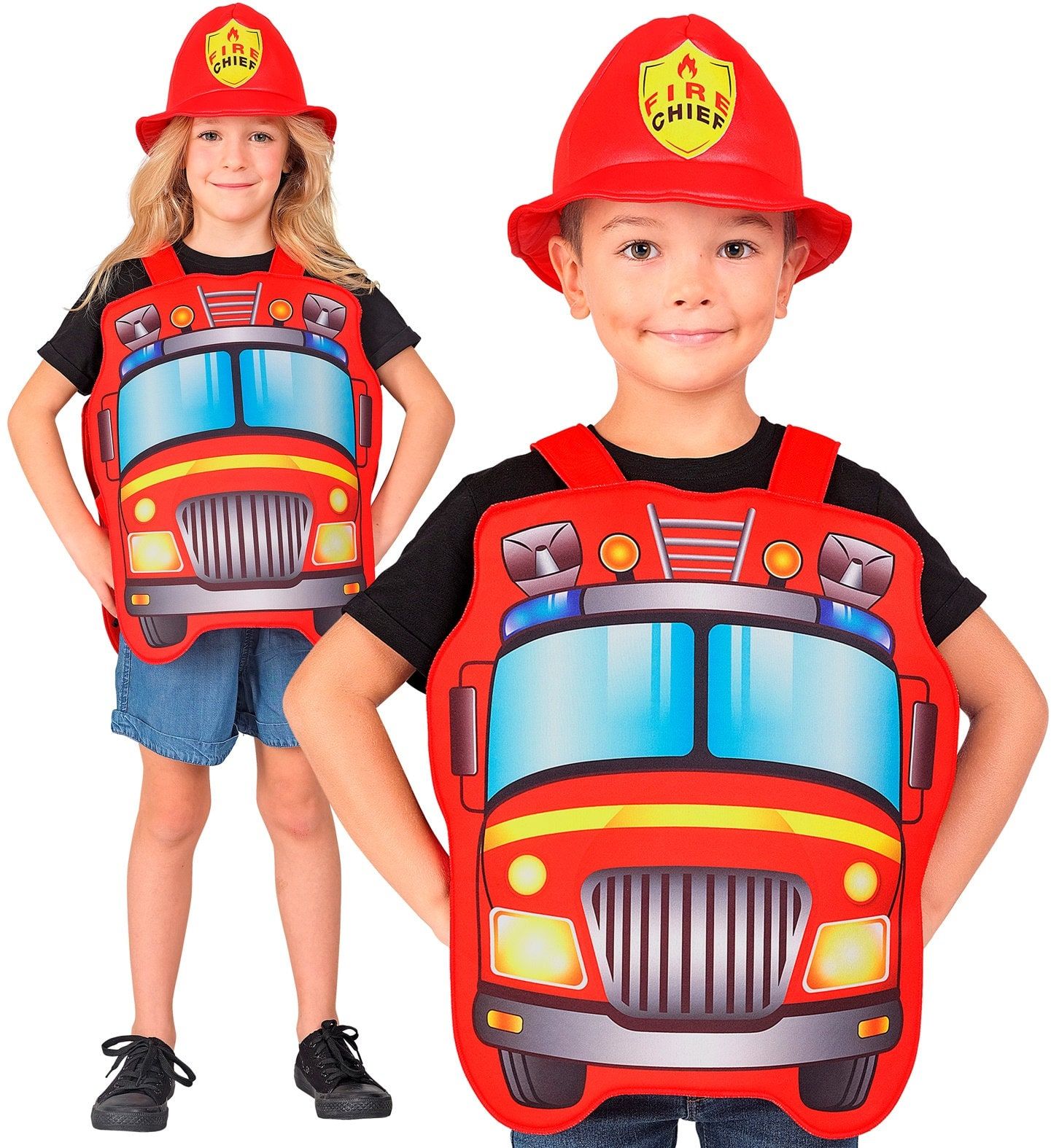 Rode Brandweer Kostuumset met Hoed Kinderen 110-116 cm
