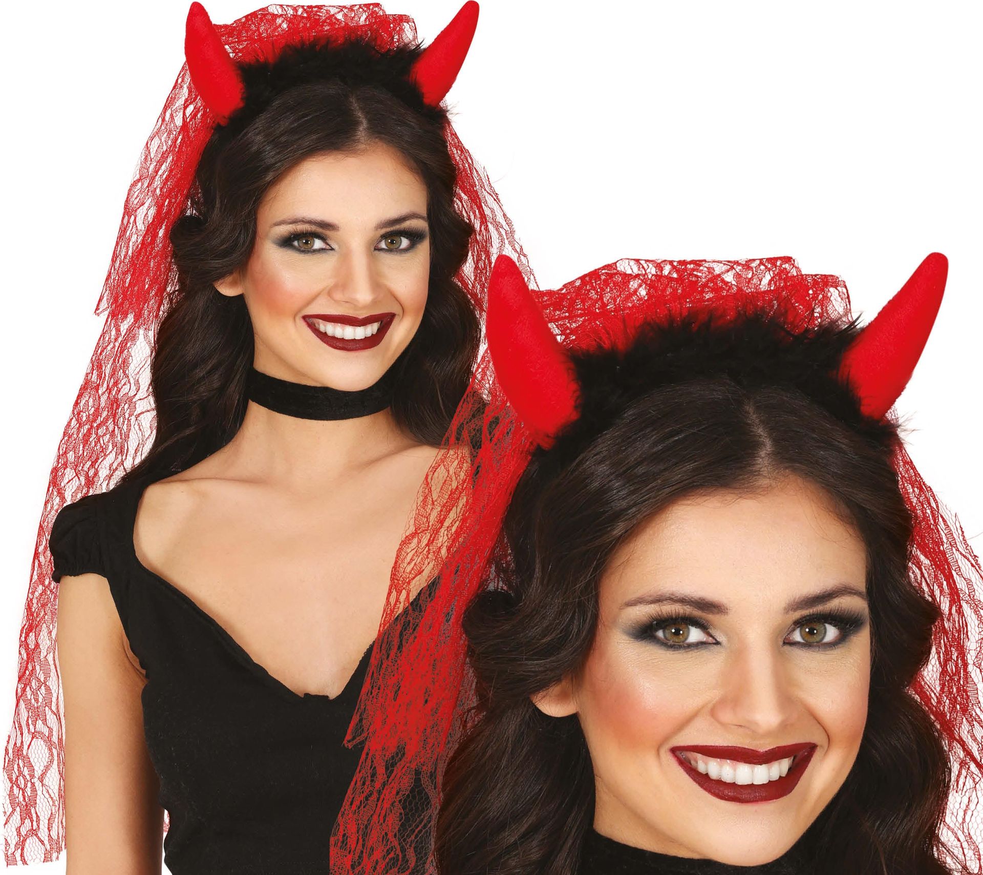 Rode Duivel Haarband met Kanten Sluier