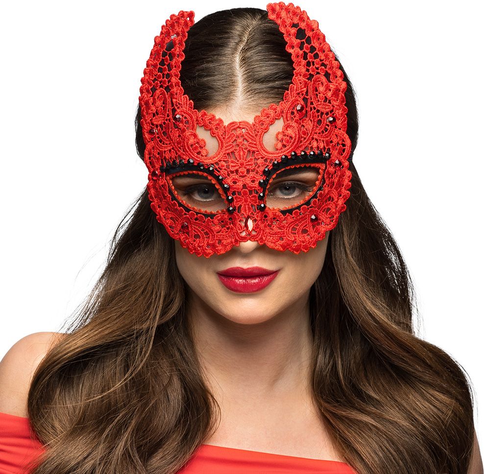 Rode Duivel Kanten Oogmasker Dames