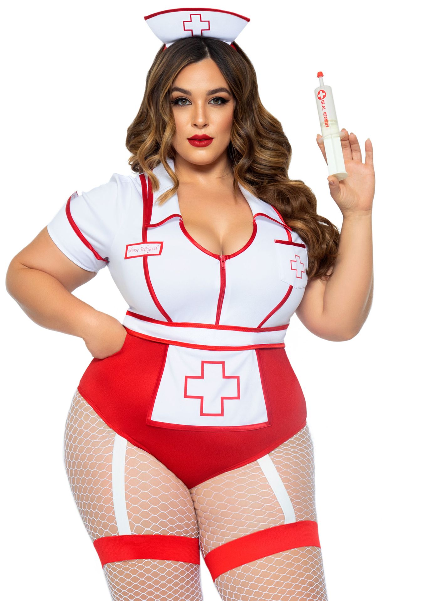 Rode Feelgood Zuster Kostuum Plus Size