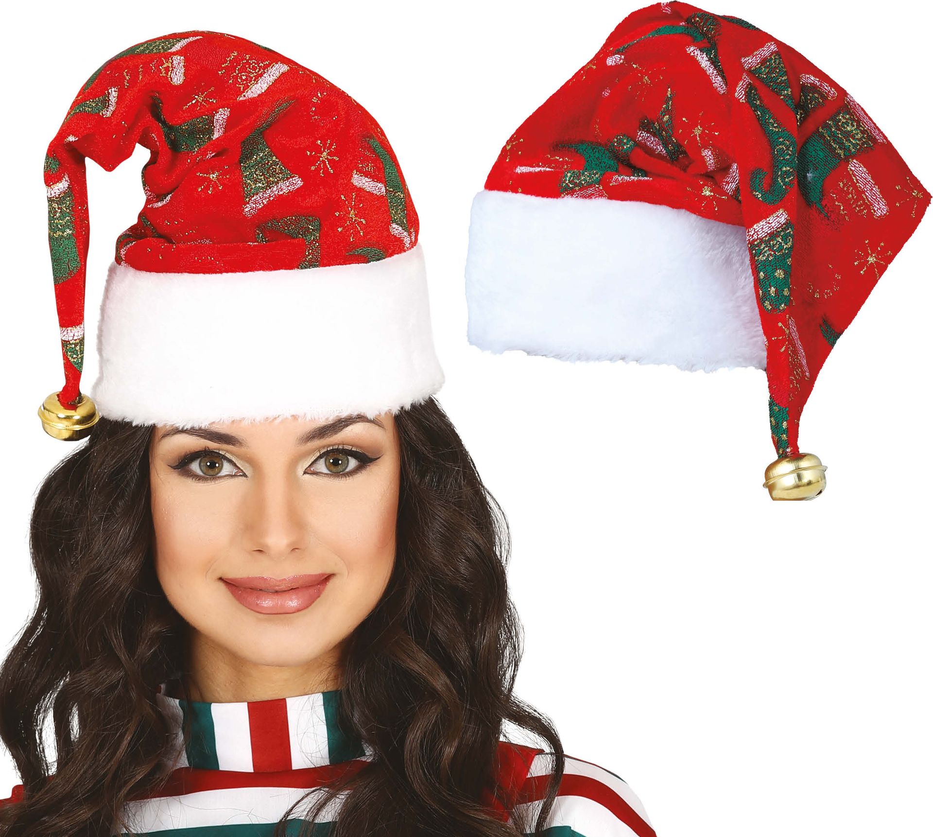 Rode Glitter Kerstmuts met Sokken