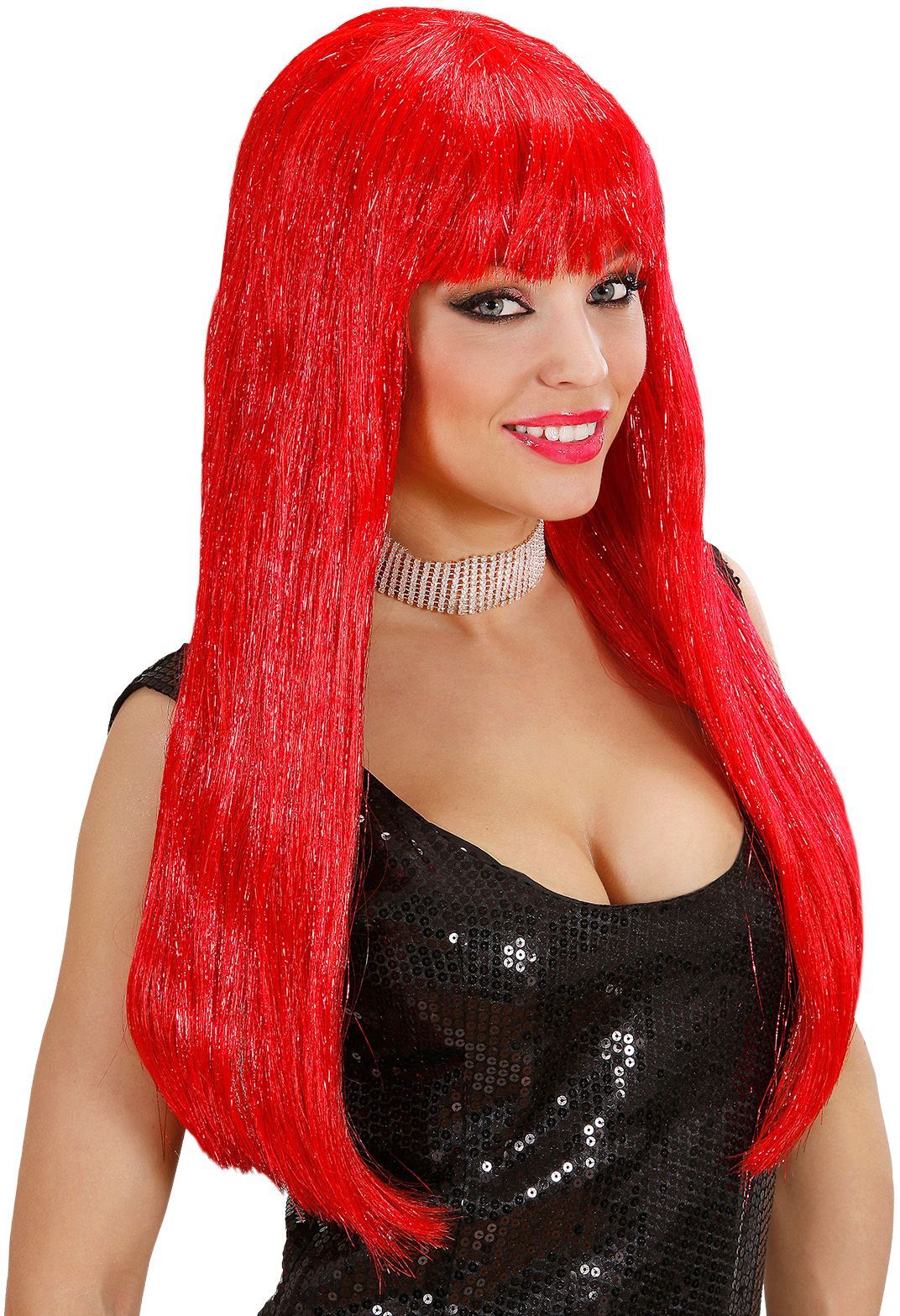 Rode Glitter Pruik