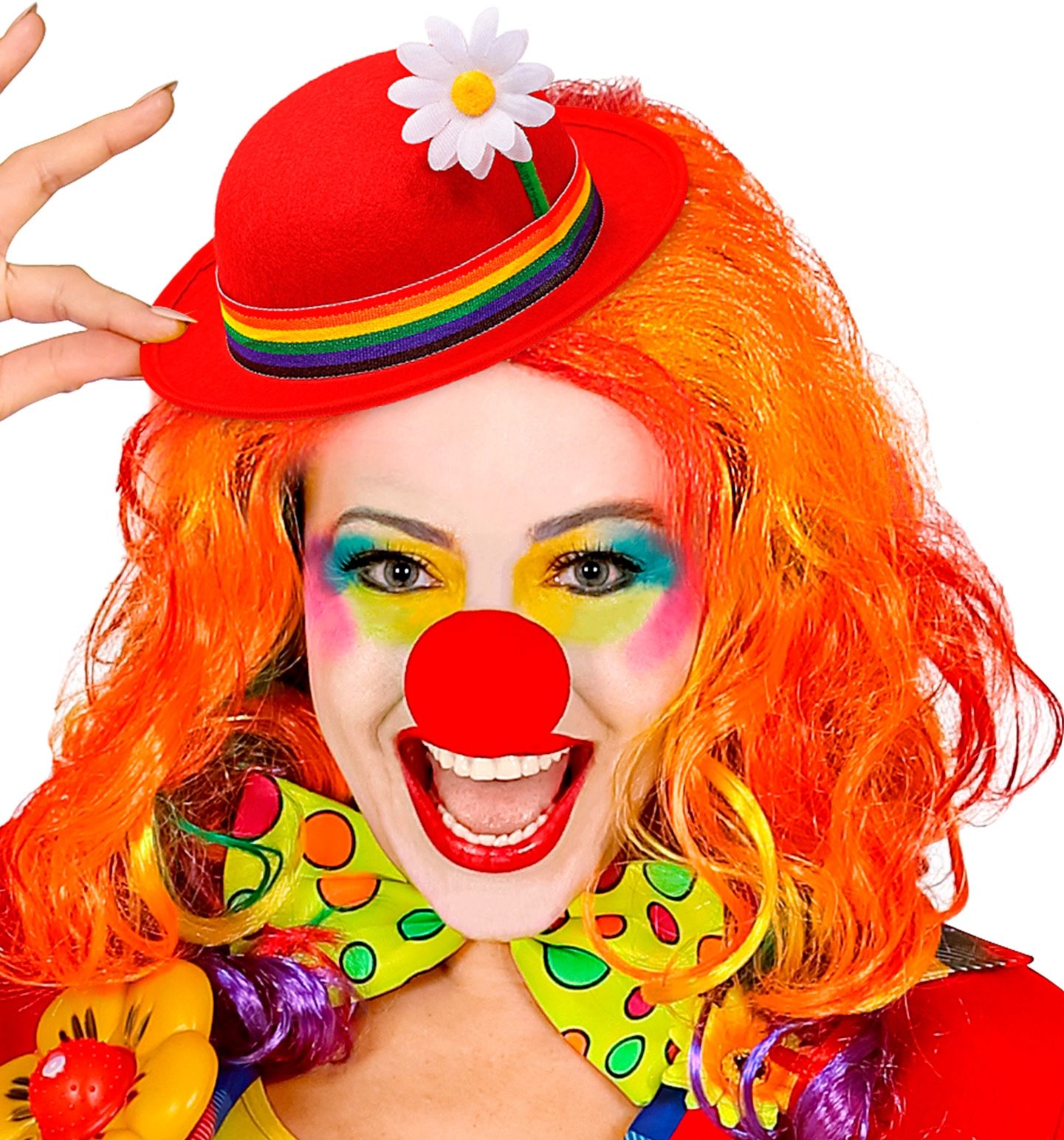 Rode Hoed met Regenboog Band Clowns