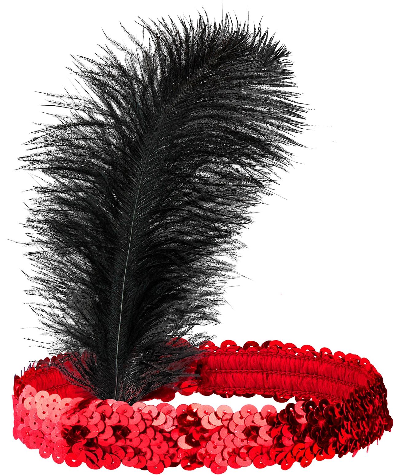 Rode Jaren 20 Pailletten Hoofdband met Veer