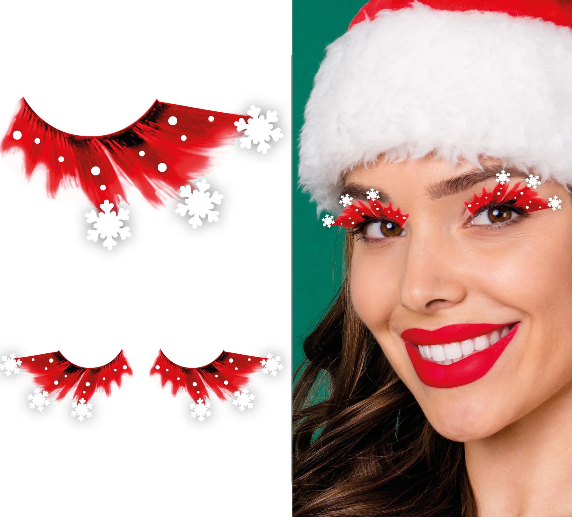 Rode Kerst Nep Wimpers met Sneeuwvlokken
