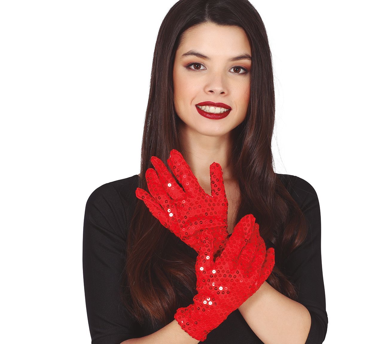 Rode korte pailletten handschoenen