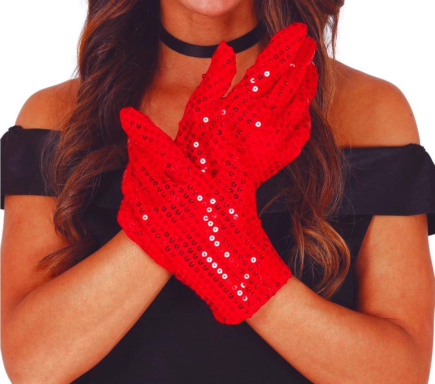 Rode Korte Pailletten Handschoenen